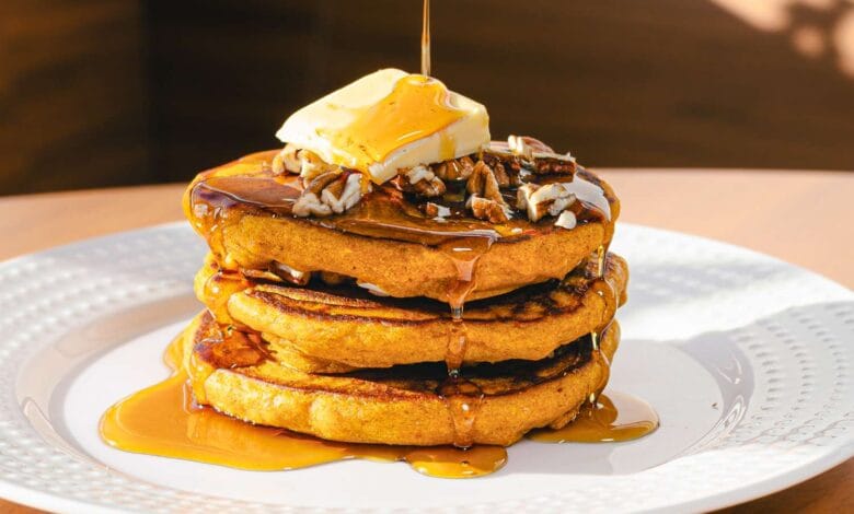 Easy pumpkin pancakes that I make again and again every October. 1